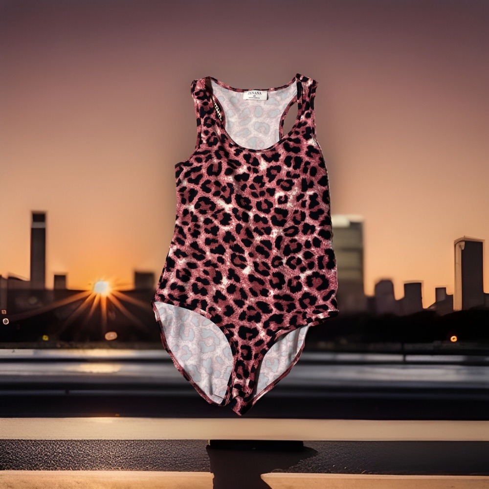 Zenana Racerback Tank‎ Bodysuit peach skin soft, 1x Camo, Leopard